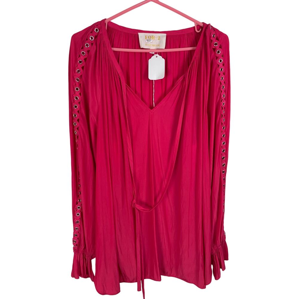 FOR 2 by Ramy Brook pink tie neck flare sleeve maternity top Size Large Boho